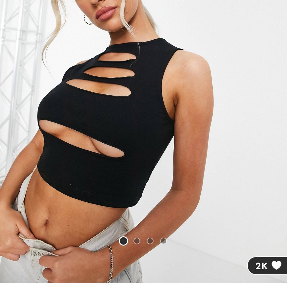 ASOS Design sleeveless crop top with front slashes in Black